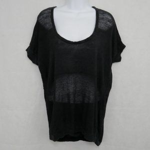 Alice + Olivia Black Linen Open Knit Short Sleeve Sweater Tunic Women's Medium